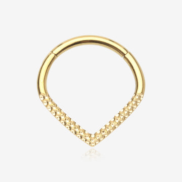 Golden Hammered Chevron Seamless Clicker Hoop Ring